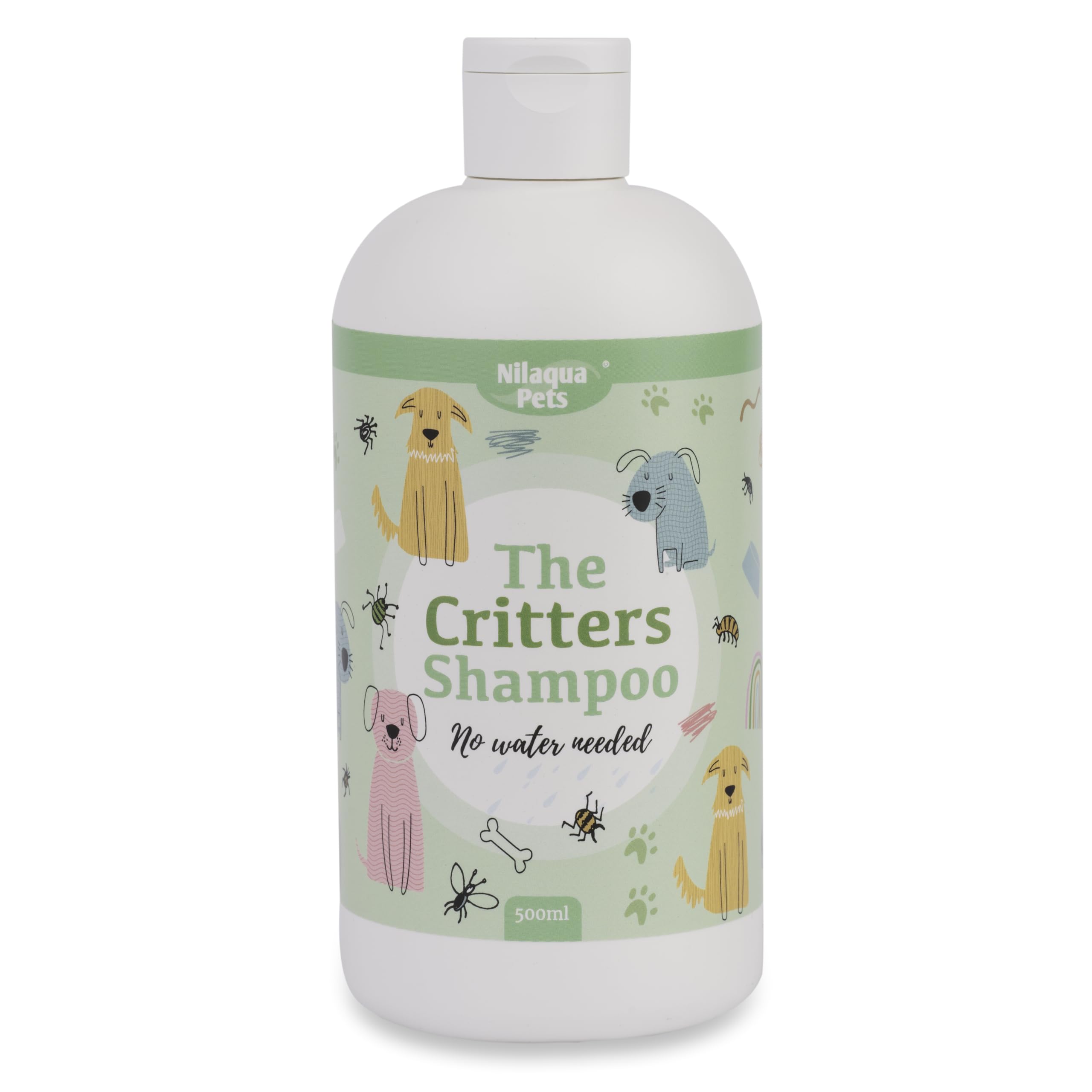 Nilaqua Pets The Critters Shampoo 500ml Contains Essential Oils to Naturally Repel Fleas Ticks No Water Needed Pet Shampoo Gentle Cleansing Formula for Dogs & Puppies