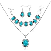 RLHRNDE Boho Turquoise Jewelry Set for Women Men Fashion Bohemian Pendant Necklace Bracelet Dangle Earrings Costume Jewels Handmade Western Turquoise Jewelry Set Gifts