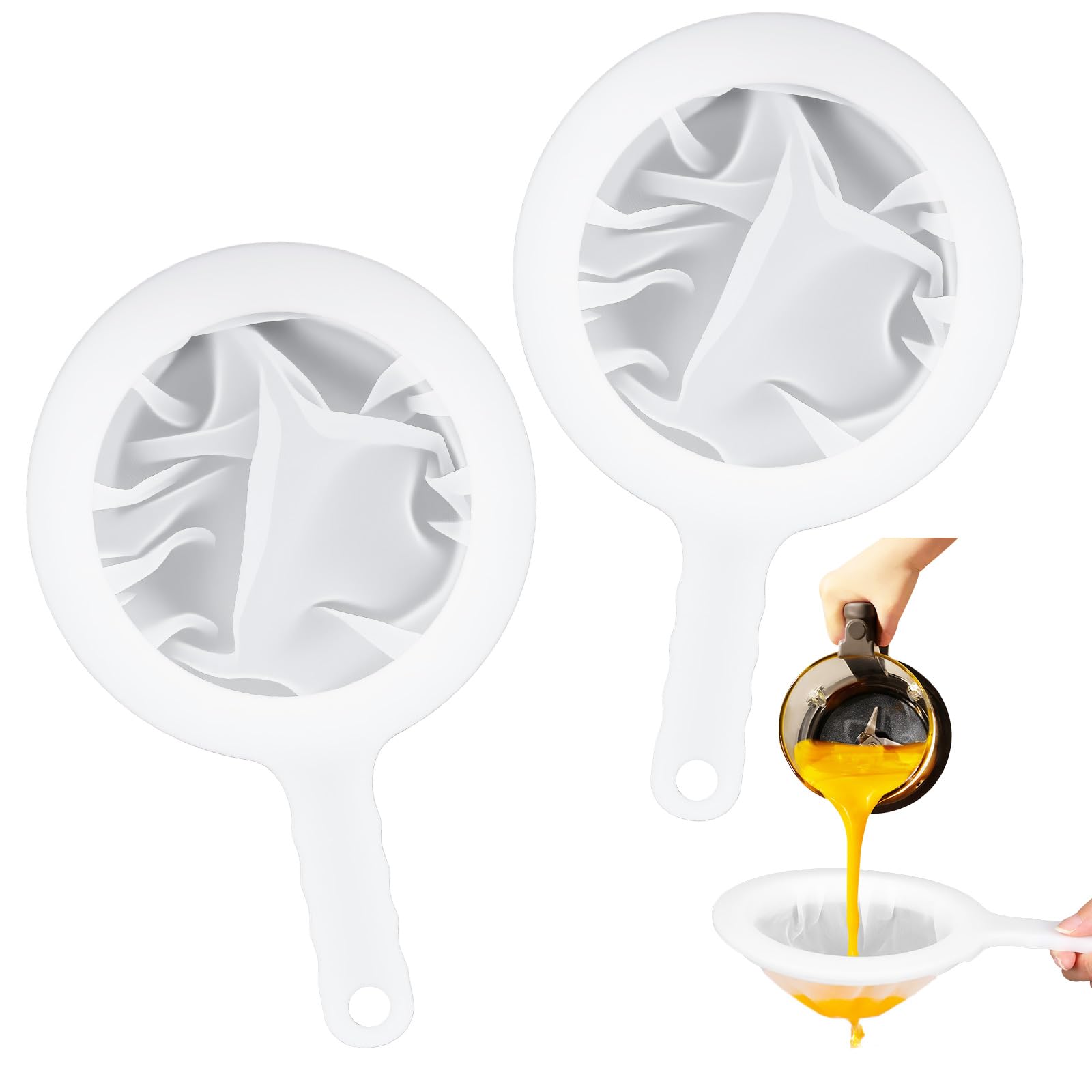 Photo 1 of 1 Pcs Nylon Mesh Strainer, 100/200 Mesh Reusable Food Grade Filter Fine Meshs Strainer with Plastic Handle Kitchen Tool for Juicing Milk Yogurt Coffee Tea Soy Honey