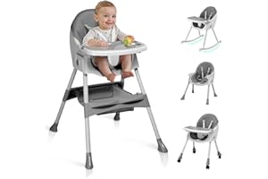 Ktaxon Baby High Chair, 6-in-1 Portable Feeding Rocking Seat with Adjustable Backrest, Removable Tray and 5-Point Safety Harness, Travel Folding Highchair for Toddlers & Babies, Grey