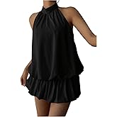 SOLY HUX Women's Halter Bubble Mini Dress Sleeveless Tie Backless A Line Summer Dresses