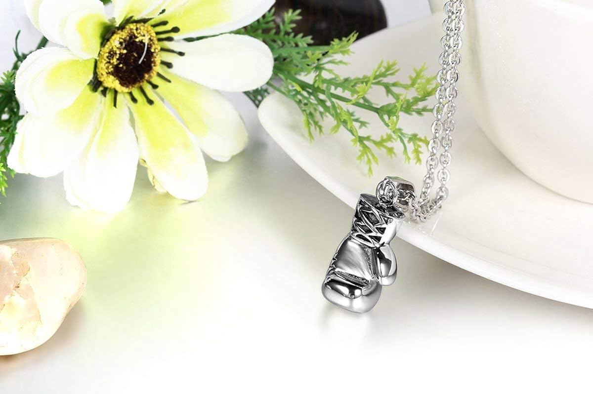JewelryWe Boxing Glove Pendant Necklace: Men Stainless Steel Punk Boys Fighting Gloves Necklaces Hip Hop Necklaces with 22 Inch Chain & Gift Bag - Image 4