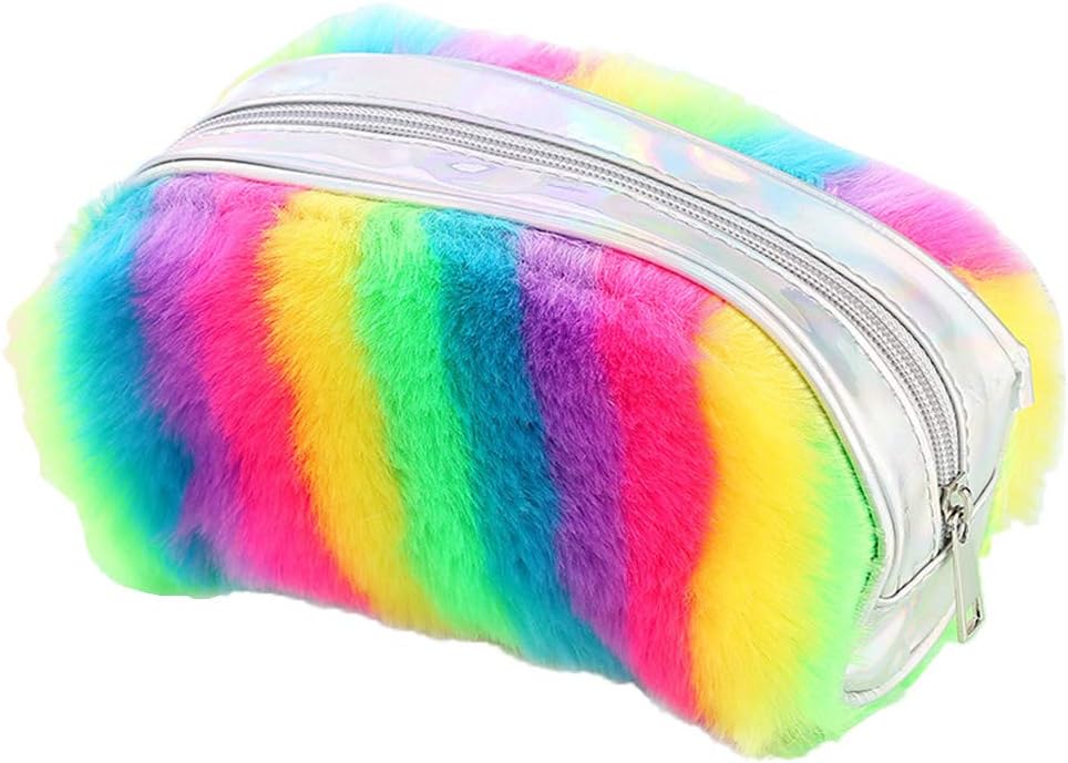 xiuinserty Pencil Holders for Girls Cute Plush Pencil Case PU Zipper, Pen Box Big Pencilbox Cosmetic Bag School Office Supplies Stationery Tools