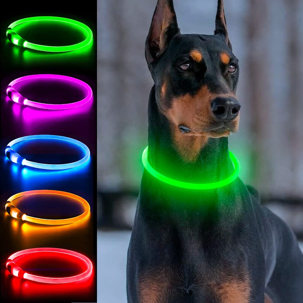 Photo 1 of Dog Collar, Dlitk Rechargeable Cuttable LED Dog Collars, Pet Safety Light at Night Walking for Small Medium Large Dogs, Do Not Use Fast Charging (Green)