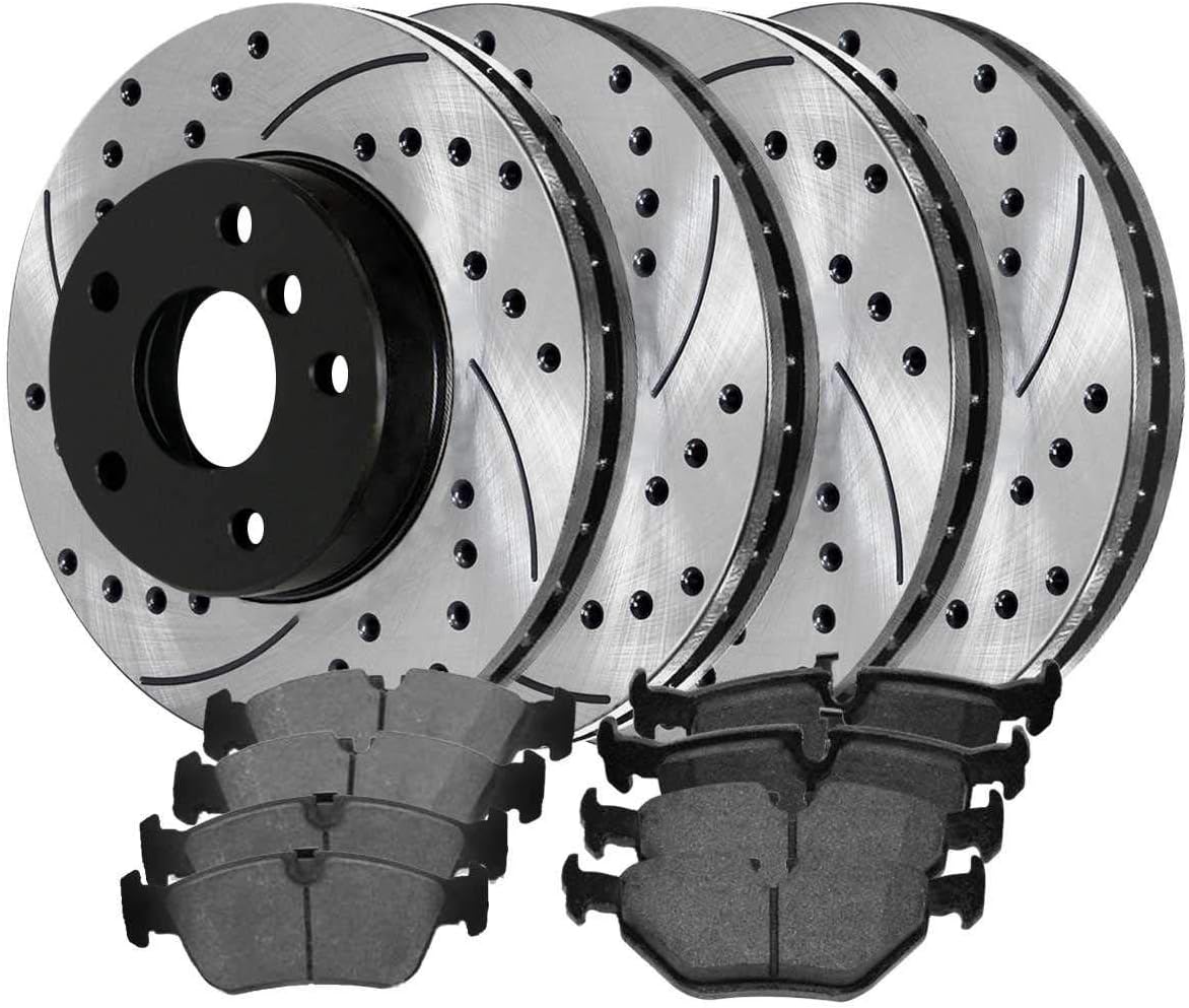 AutoShack SMK763PR44175 Front and Rear Drilled and Slotted Brake Rotors