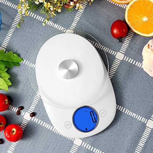 Food Scale, Digital Kitchen Scale High Accuracy & Multifunction for Cooking baking with Touch Sensitive Screen 11lb/5kg, Glass, White (Batteries Included) by CHARMLINE