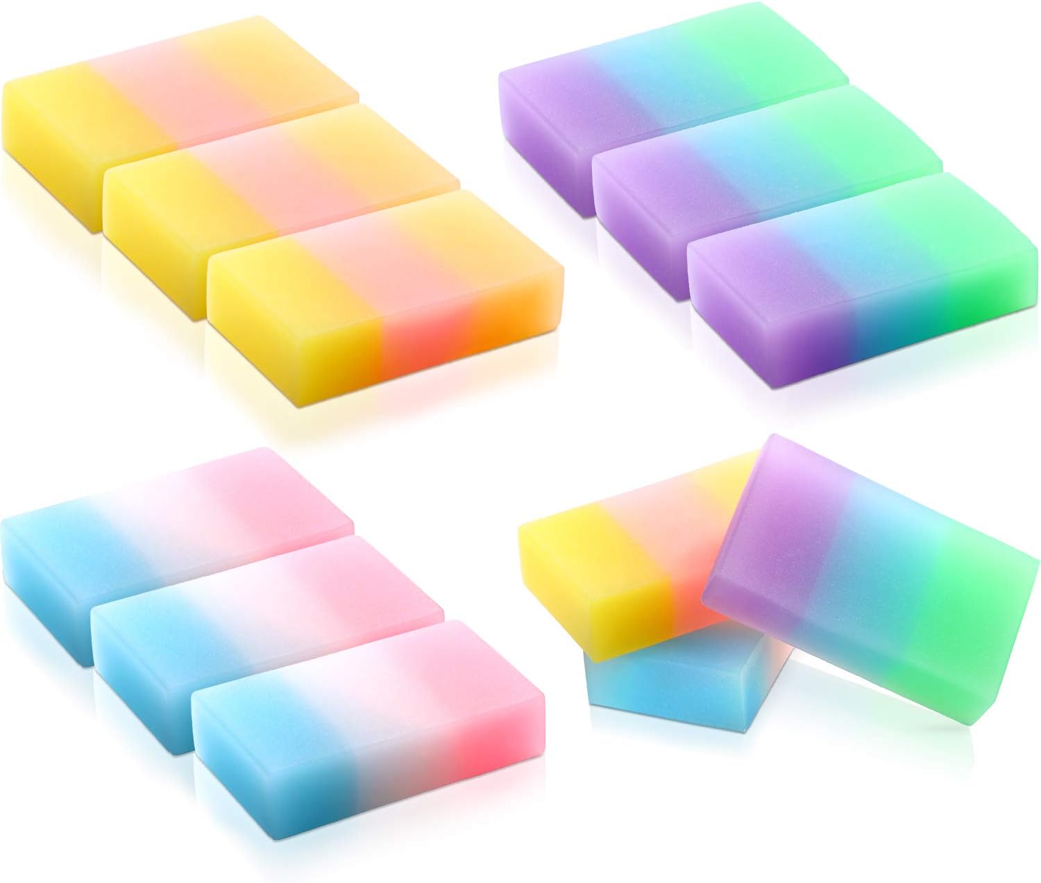 12 Pieces Colored Cube Pencil Erasers Soft Flexible Rubber Erasers Cute Gradient