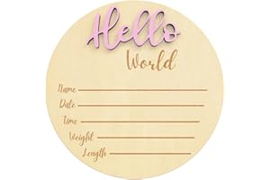 KEMINA BLANKETS Baby Announcement Sign, Hello World Newborn Sign for Hospital, Large 6” Wooden Baby Name Sign, Newborn Photography Props for Boys and Girls, Welcome Baby Sign (Pink)