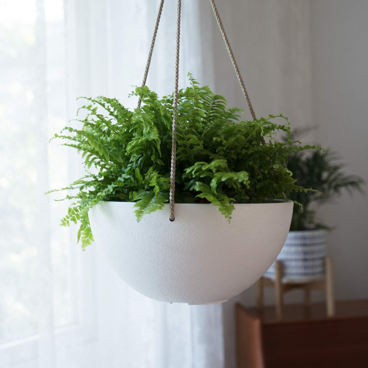 White Hanging Planter Basket - 10 Inch Indoor Outdoor Flower Pots, Plant Containers with Drainage Hole, Plant Pot for Hanging Plants, Pack 2: Garden & Outdoor