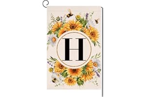 BLKWHT Monogram Letter H Garden Flag Summer Sunflower 12x18 Vertical Double Sided Spring Floral Bee Outside Decorations Small Burlap Family Last Name Initial Yard Flag