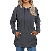 Beimuc Hoodies for Women Fashion Split Hem Drawstring Casual Long Sleeve Sweatshirts Tops with Pockets