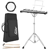 Eastar Advanced 32 Note Glockenspiel Xylophone Bell Kit Beginner Students, Percussion Kit with 8'' Drum Practice Pad, Adjustable Stand, Glockenspiel Stick, Drum Sticks and Carrying Bag