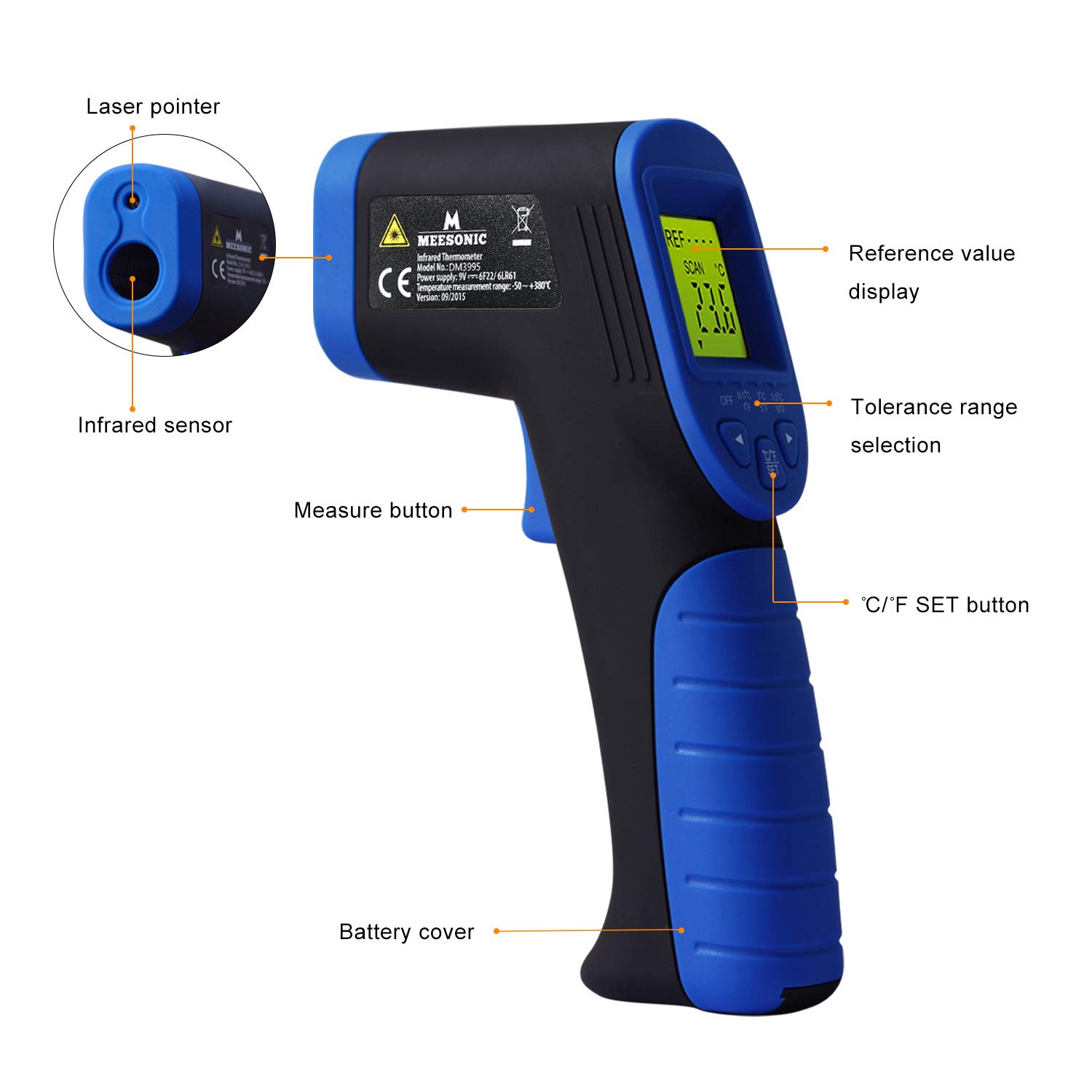 Infrared Thermometer, Non-contact Digital Laser IR Infrared Thermometer Instant Read Temperature Gun IR Laser Thermometer, Temperature Measuring Instrument, Oritronic Laser Thermometer