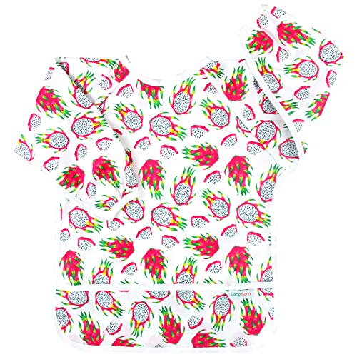 Langsprit Baby Bib with Sleeves-Waterproof Infant/Toddler Bib with Pocket(6-24 Months),Dragon Fruit