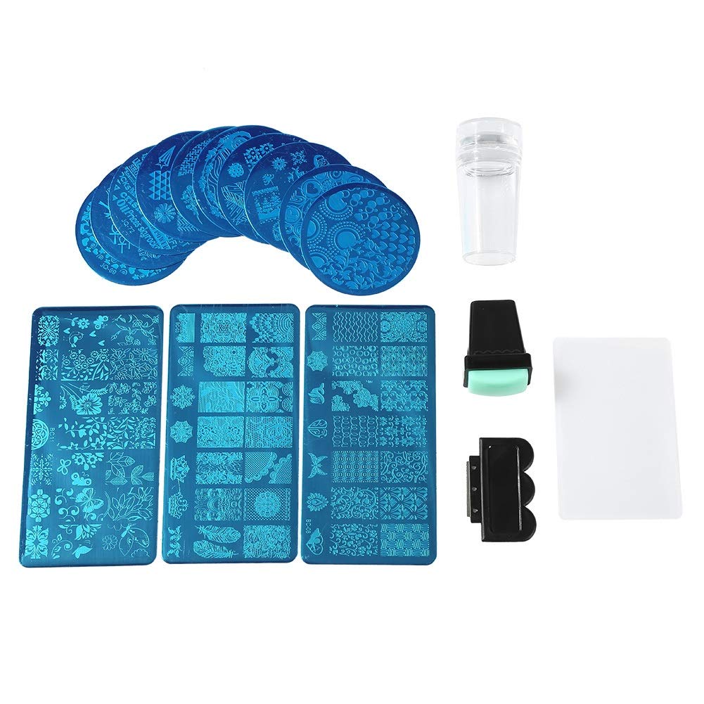 Nikou Nail Art Stamping Kit - Professional Flower Forest Image Plates, Stamper, Scraper Sets