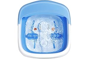 Giantex Foot Spa, Foot Bath Massager with Heat, Collapsible Design, Bubbles, Rollers, Pumice Stone, Scrub Brush, Folding 3 in 1 Footbath Tub, Foldable Foot Soaking Tub for Feet Stress Relief, Blue