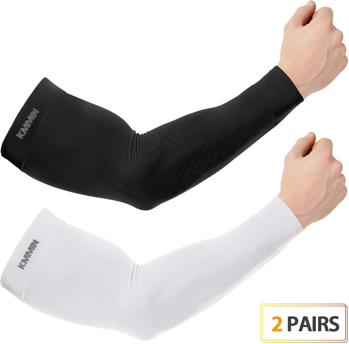 KMMIN Arm Sleeves UV Protection for Driving Cycling Golf Basketball Warmer Cooling UPF 50 Sunblock Protective Gloves for Men Women Adults Covering Tattoos, Black/White: Clothing