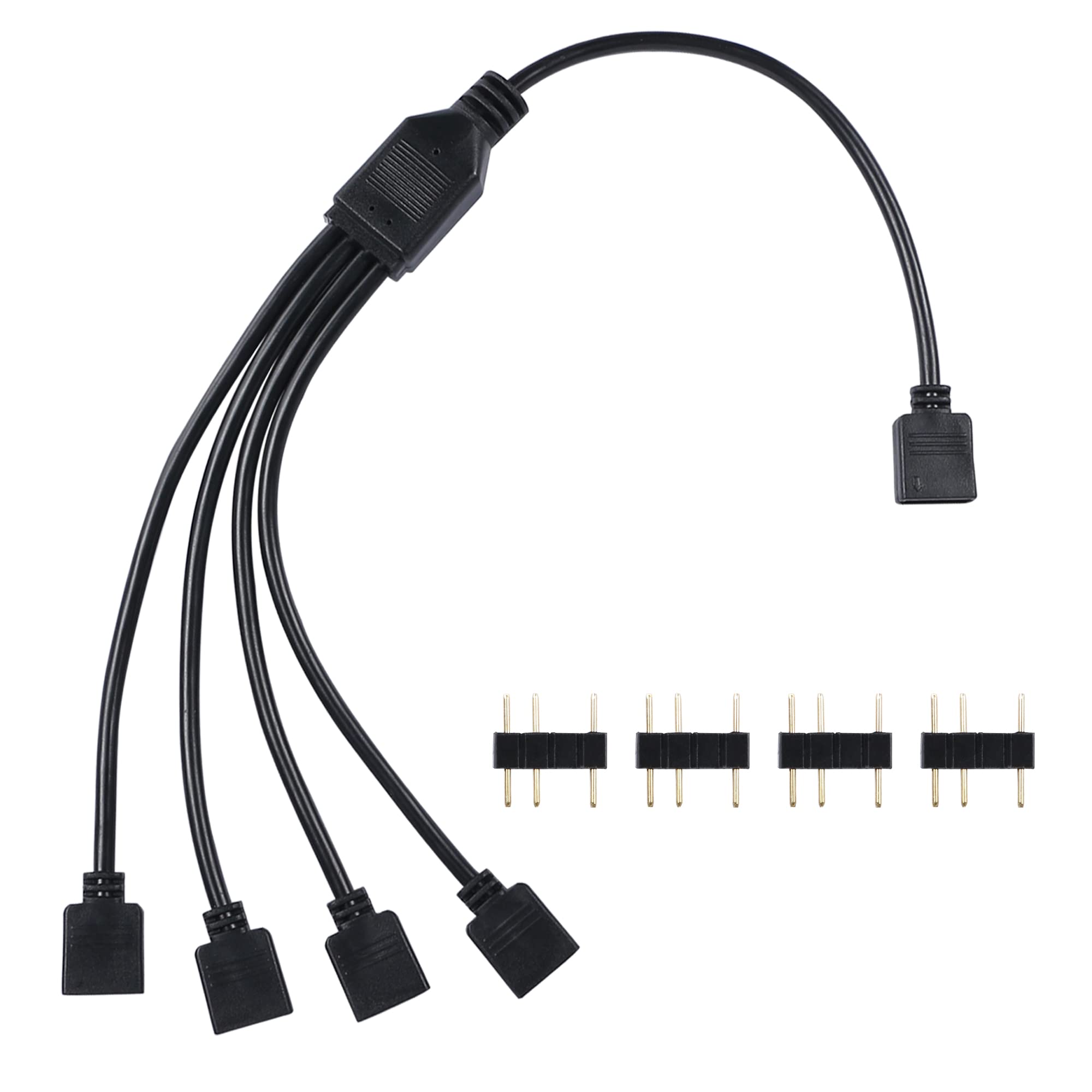 YACSEJAO ARGB Splitter Cable 5V 3Pin Addressable RGB 1 to 4 Splitter Cable with Male Pins for Computer Chassis, CPU Cooler and 5V ARGB Fan