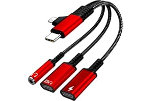 caojunzhen 2 + 3 USB C/Lightning to Typ-C Charging/Headphones Dual Ports Plus 3.5mm Headphones with PD Fast Charging, Compati