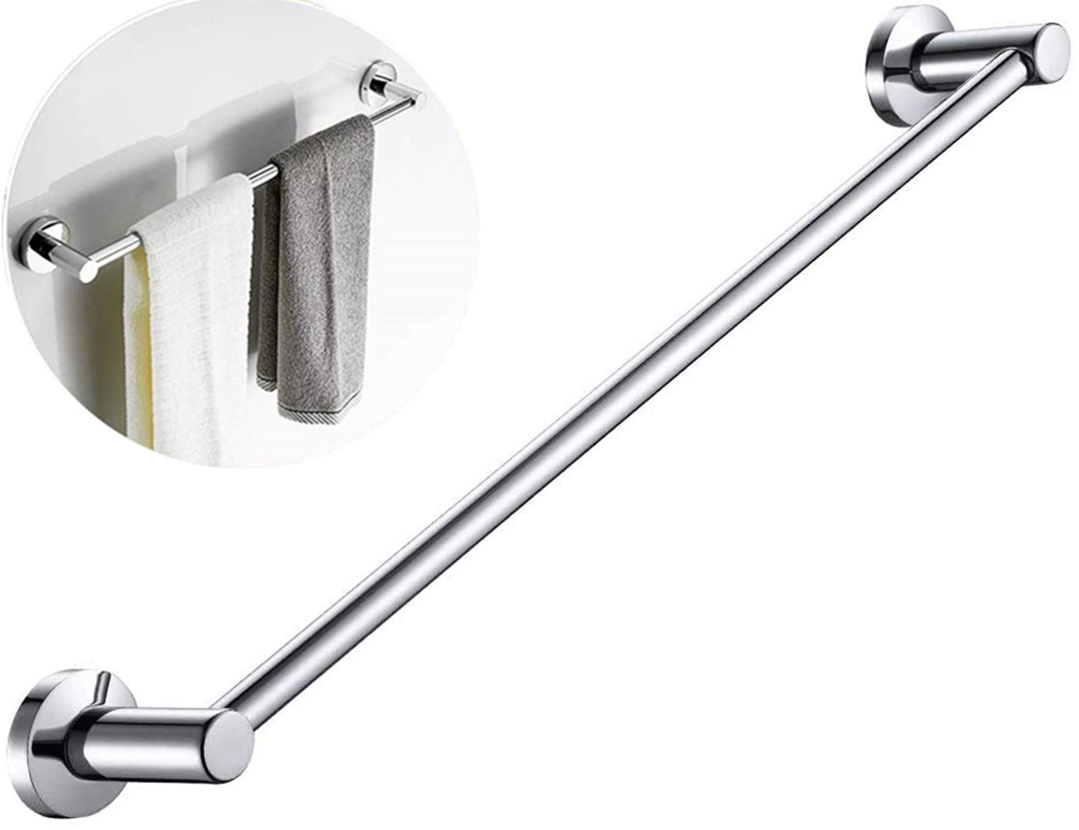 FUKTSYSM Stainless Steel Towel Bar Rail - 40 cm / 15.7 in, Round Towel Bar Bail Rack Bathroom or Kitchen Accessory, Screws Mounting, Polished Finish, Silver