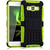 kwmobile Hybrid Case Compatible with Samsung Galaxy A3 (2015) - Mobile Cell Phone Cover Protection with Stand - Neon Green/Black