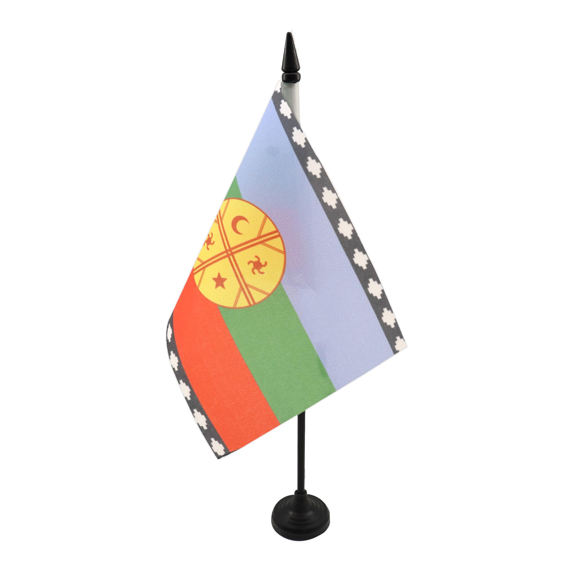AZ FLAG Mapuche People of Chile Table Flag 5'' x 8'' - Araucanians Office Decoration 100% Polyester 21 x 14 cm - Mini Desk Flag with Pole and Black Plastic Base