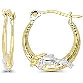 14K Yellow Gold High Polished Dolphins Hoop Earrings with Hinged Clasp | Dolphin Jewelry | Earrings For Sensitive Ears | Beautiful Hoop Earrings for Women | Solid Gold Earrings For Women