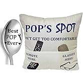 CYMROK Pop Gifts Dad Grandpa Gifts, 2-Pocket 2-Sided Pop Pillow Covers 18x18 Inch and Pop Ever Engraved Spoon, Fathers Day Birthday Christmas Stocking Stuffers Thanksgiving Day Gifts