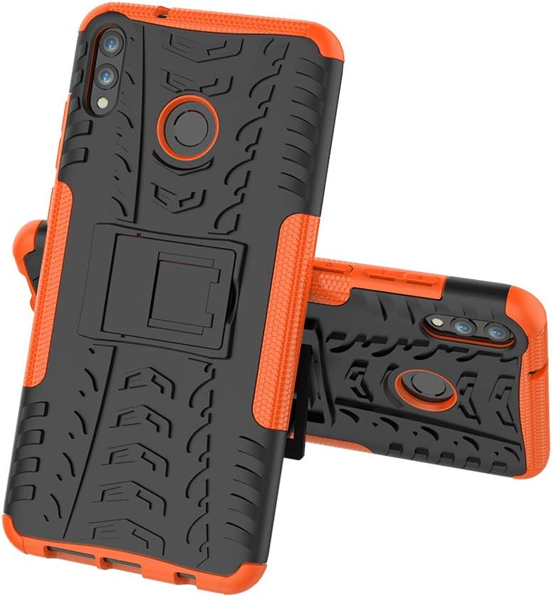 FUNCASE Case for Samsung Galaxy M30,Shockproof Dual Layer Rugged Hybrid Bumper Protection Case With Kickstand [Tire Texture] for Samsung Galaxy M30,Orange