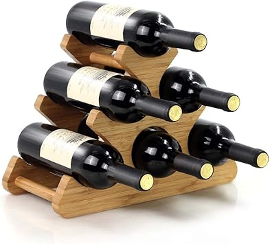 Amazon Com Mxzi Natural Bamboo Wine Rack 3 Tier 6 Bottle Wine