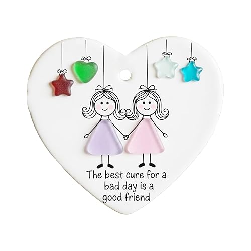Heart Shaped Friendship Ornament Christmas Tree Hanging Ornaments Christmas Pendant with Two Girls Holding Hands Decor for Birthdays Xmas Anniversaries Symbol of Love and Blessings