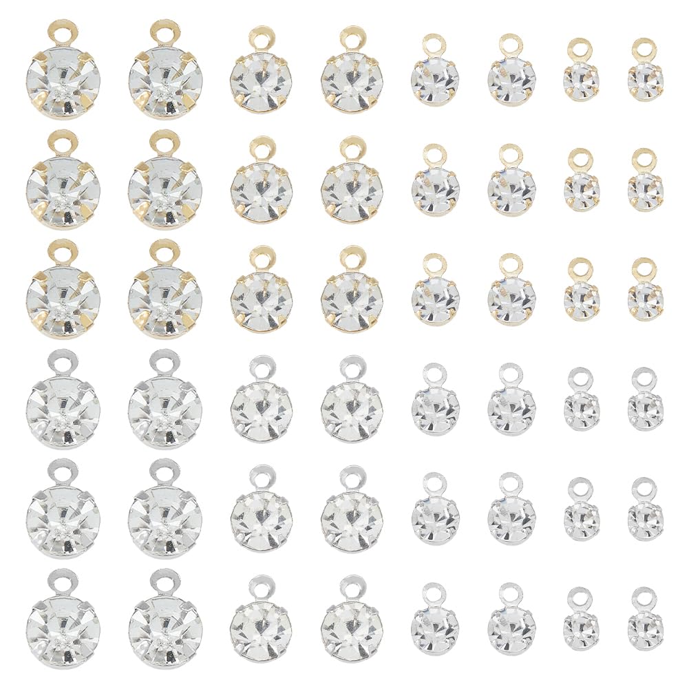 SUPERFINDINGS 192Pcs 8 Styles Birthstone Charm Brass Micro Pave Cubic Zirconia Charms Round Beads Pendants Platinum and Golden Flat Round Crystal Pendants for Jewelry Making, Hole:1mm