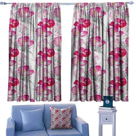 Amazon Com Floral 2 Curtain Panels Watercolor Poppy Flowers Vivid