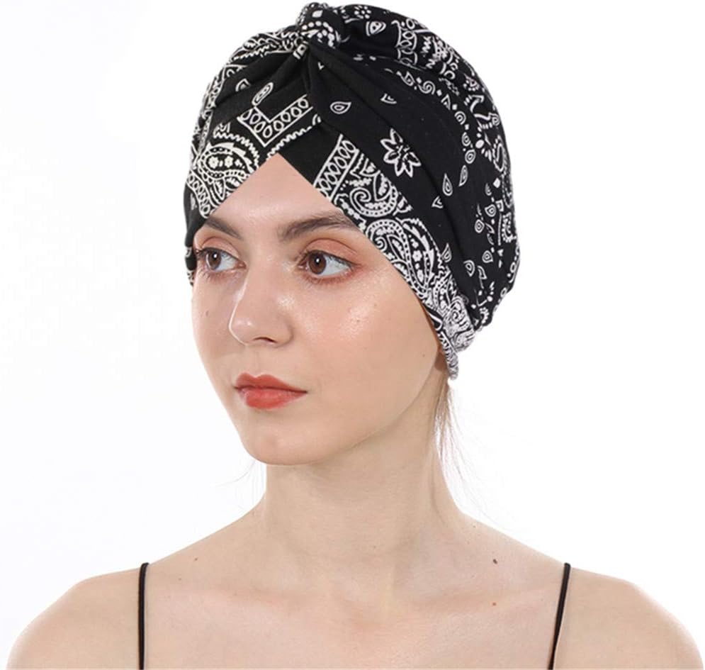 DuoZanWomen’s Cotton Turban Elastic Beanie Printing Sleep Bonnet Chemo Cap Hair Loss Hat