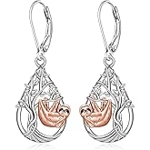 Sloth Earrings Tree of Life Earrings for Women Rose Gold Sloth Hug Tree of Life Sterling Silver Animal Earring Weird Funny Vintage Halloween Dangle Christmas Jewelry Gift
