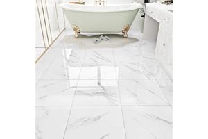 WESTICK White Marble Peel and Stick Floor Tile Bathroom Waterproof Marble Flooring Tiles Self Adhesive Sticky Tiles for Floor Bedroom Kitchen Camper Laundry Peel and Stick Tile Flooring 20 PCS 12"x12"