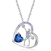 BAOWING Birthstone Cheerleader Necklace Gifts for Girls Heart Rainbow Cheerleading Cheering Jewelry Pendant Sport Cheer Birthday Gifts for Kids Little Girl Daughter Granddaughter