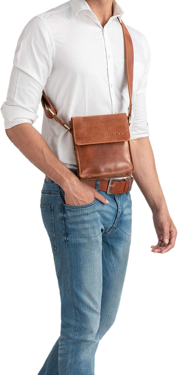 STILORD "Nate Messenger Bag Leather Small For Men Vintage Cross Body Suitable for 7 Inch Tablets Satchel Genuine Leather Colour:andorra - Image 3