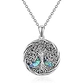 Corato Tree of Life Necklace for Women – Sterling Silver Nature-Inspired Dainty Round Pendant, Green Abalone Shell Inlaid - Spiritual Jewelry Gift