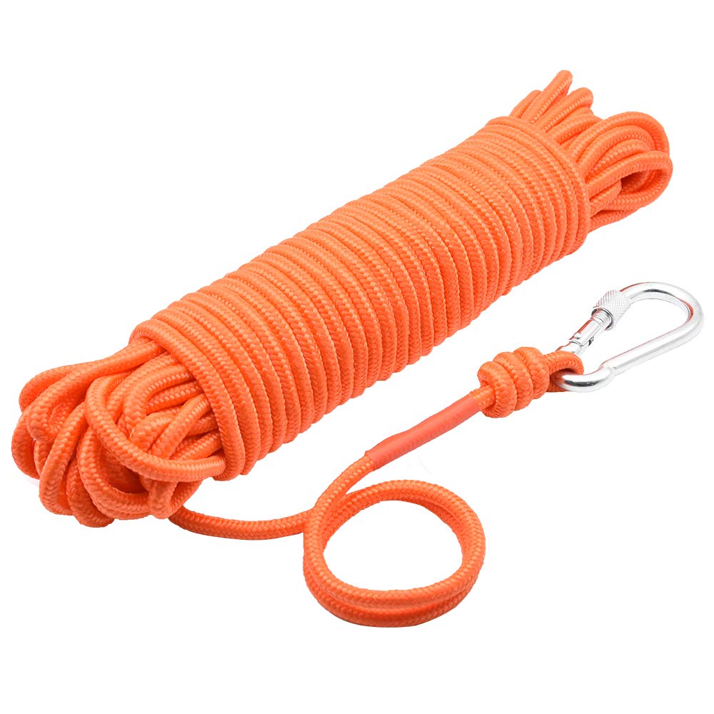 Fishing Magnet Rope with Hook, 20Meters All Purpose Nylon High Strength Cord Durable Rope, Heavy Rope, Diameter 6mm(0.23"), Orange