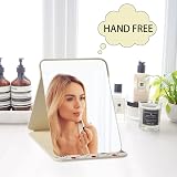 OSDUE Folding Tabletop Mirror 25.5x18cm Beige PU Leather Portable view 5