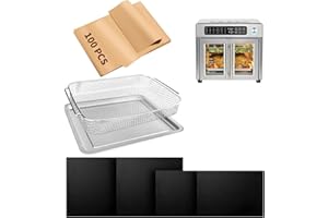 SIUDANGKA Air Fryer Accessories Compatible with Emeril Lagasse 26 Qt Extra Large, Baking Pans Set with Stainless Steel Baking Sheet Basket, Parchment Paper Teflon Mat for Oven