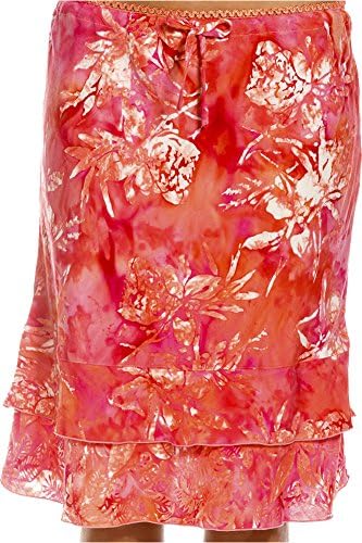 Santiki Batik Print Ruffle Hem Skirt - Pink Iris Flower - Small