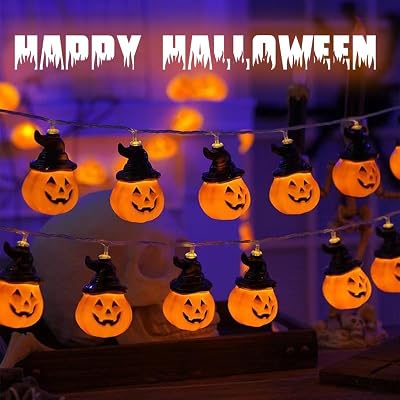 Halloween Lichterkette, 3 Meter 20 LED Halloween Deko Indoor, Hut Kürbis Lichterkette Deko für Innen und Außen, Party, Garten, Festen(Warmweiß)