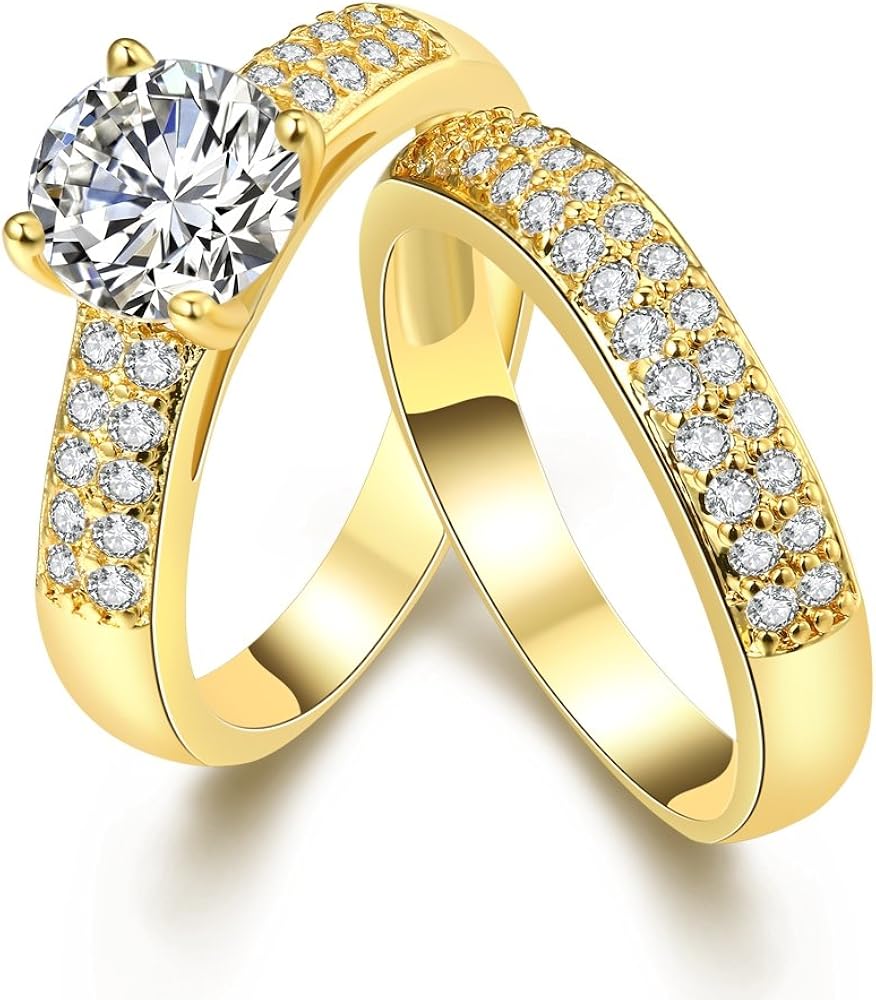 Womens Plating 14k engagement rings for women zircon double ring (AKR005A, 5) Amazon.co.uk