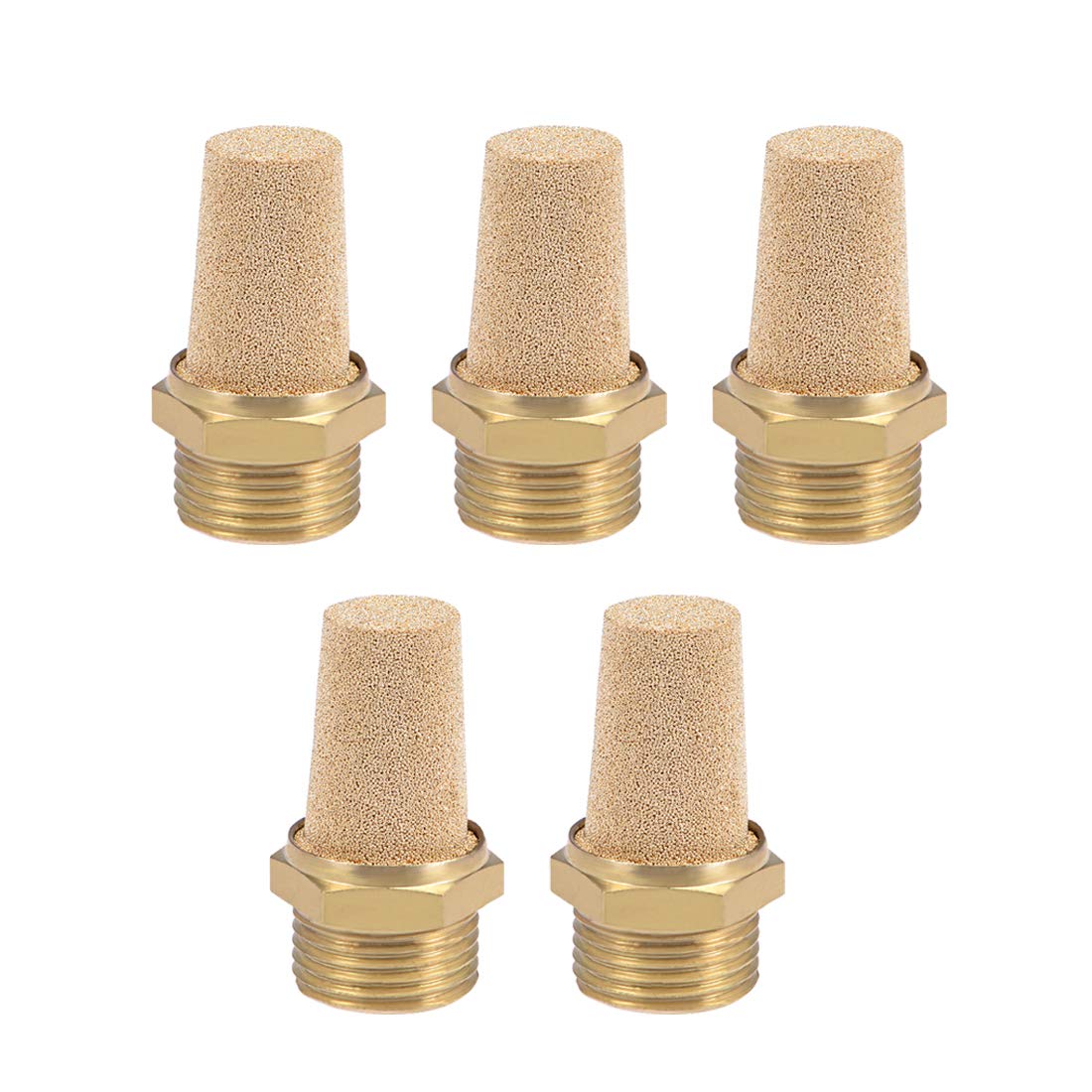 sourcingmap 3/8 PT Sintered Bronze Exhaust Muffler with Brass Body Protruding 5pcs