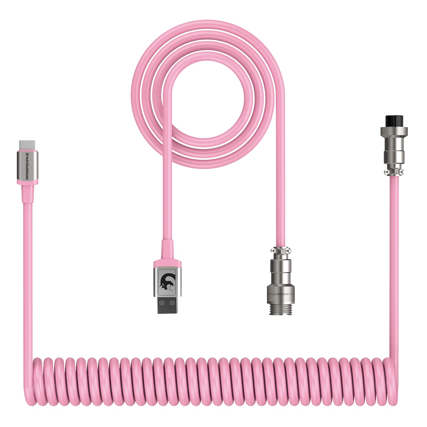 XINMENG X MAMBASNAKE C01 Coiled Keyboard Cable, Type-C to USB-A HyperSpeed Line with 8KHz Return Rate for Gaming Keyboard, TPU Extendable Custom USB-C Cable with Metal Aviation for PC/Phone-Pink