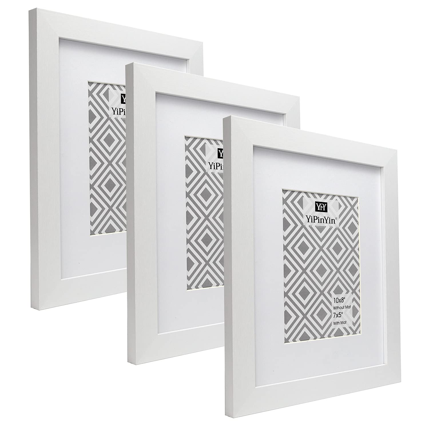 8 X 10 White Photo Frame With Mount for 7x5 Set Of 3, 10 x 8''Garllery Picture Frames, 5 x 7'' picture Frames with a delicate Wooden grain texture For Wallmounted & Desk Top