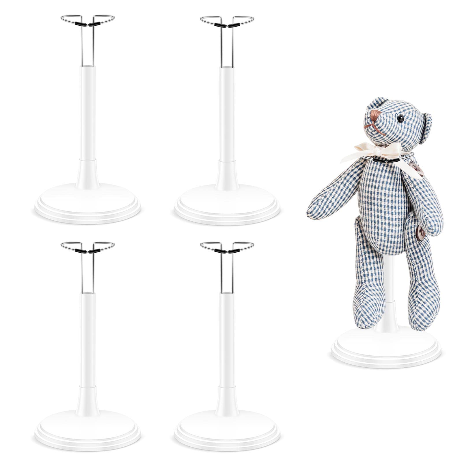 TOYANDONA 4 Pieces Doll Stands Display Holder, Action Figure Stand Creative Adjustable Doll Storage Rack Bracket Support Bear for 10-16 Inches s-White