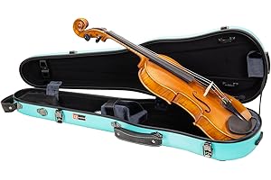 Crossrock Poly Carbon Shaped Violin Case for 4/4 Full-Size | Matte Mint Blue Finish, Hygrometer, Accessory Storage, Protective Blanket – Lightweight Hard Shell